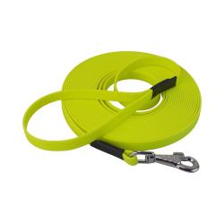 longe biothane beta plate 16 mm jaune fluo 2 m AVEC poign&eacute;e