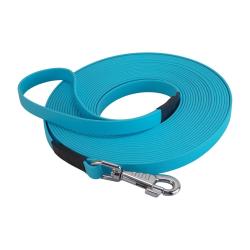 longe biothane beta plate 16 mm bleu ciel 2 m AVEC poign&eacute;e