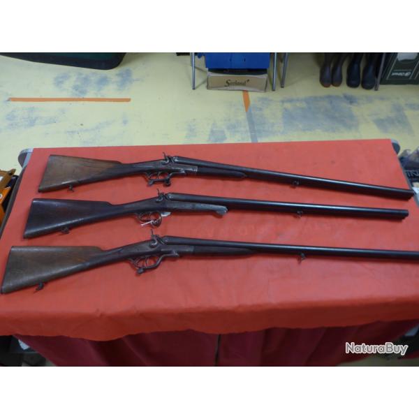 Lot de 3 fusils de chasse chiens ext�rieurs percussion centrale cat D (sans prix de r�serve)