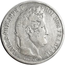 LOUIS PHILIPPE I   1831  ROI DES FRAN&ccedil;AIS - DOMARD  'M'  DIEU PROTEGE LA FRANCE 5 FRANCS 1831 Argent
