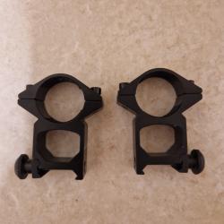 2 Colliers hauts pour montage lunette sur rail picatinny