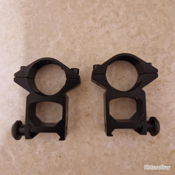 2 Colliers hauts pour montage lunette sur rail picatinny