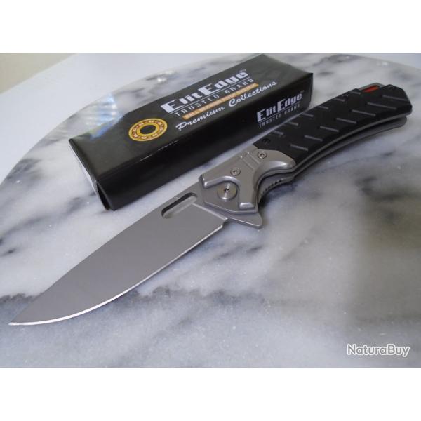 Couteau ElitEdge Lame Acier 440C Manche Plaquettes Black G10 Ball Bearing Linerlock B032BK