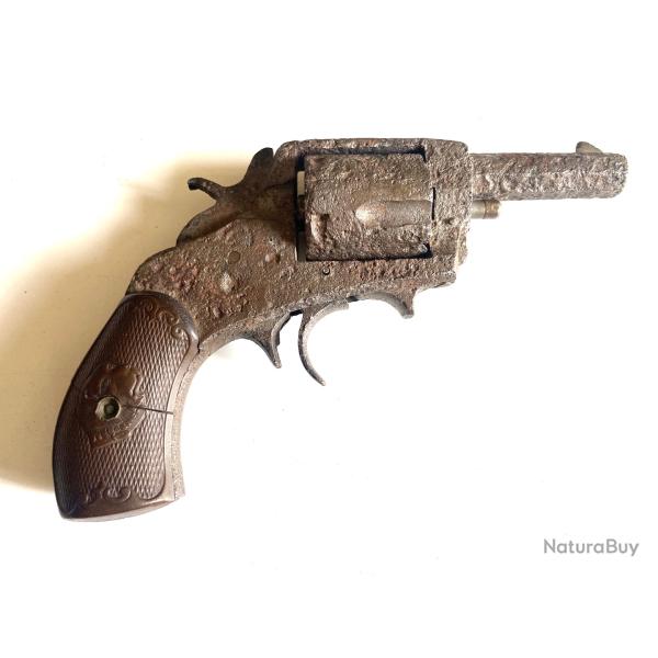 Ancien r�volver pistolet � poudre de noire de fouille plaquette T�te de Chien