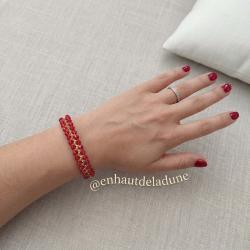 Bracelet Artisanal Cristal Rubis & Fil Dor&eacute; ? Cr&eacute;ation Fait Main (Id&eacute;e Cadeau Femme)