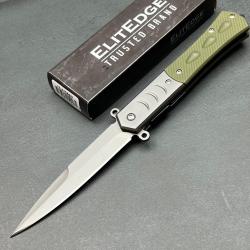 Couteau Tactical Dague ElitEdge Semi Automatic Green Manche G10 Lame Acier 420C Clip Linerlock 08GN