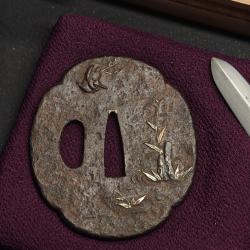 Tsuba japonais grue p&eacute;riode edo wakizashi no katana