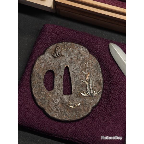 Tsuba japonais grue p�riode edo wakizashi no katana