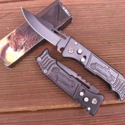 Petit Couteau Pliant De Poche Lame Acier 7 Cm Manche Acier Grav&eacute; 9 Cm Chasse P&ecirc;che Bivouac