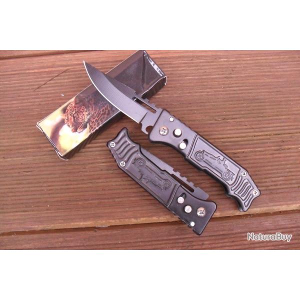 Petit Couteau Pliant De Poche Lame Acier 7 Cm Manche Acier Grav� 9 Cm Chasse P�che Bivouac
