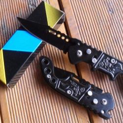Petit Couteau Pliant De Poche Lame Acier 6,5 Cm Manche Acier Grav&eacute; 9,5 Cm Chasse P&ecirc;che Bivouac