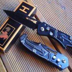 Petit Couteau Pliant De Poche Lame Acier 6,5 Cm Manche Acier Grav&eacute; 9,5 Cm Outdoor
