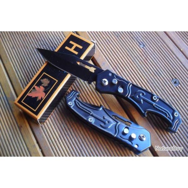 Petit Couteau Pliant De Poche Lame Acier 6,5 Cm Manche Acier Grav� 9,5 Cm Outdoor