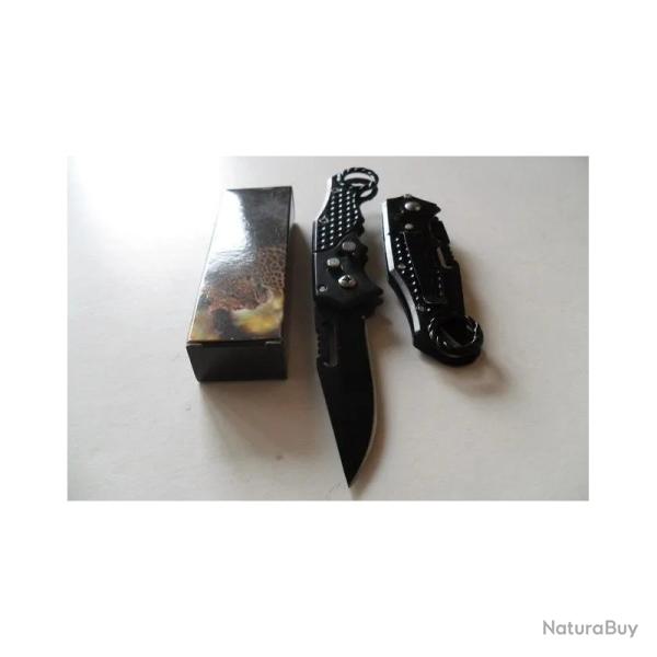 Petit Couteau Pliant De Poche Lame Acier 7 Cm Manche Acier Anneau 9,5 Cm Chasse P�che Bivouac