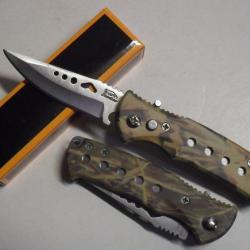 Camouflage Petit Couteau Pliant Lame Acier 6 Cm Manche R&eacute;sine 8,5 Cm Chasse P&ecirc;che Bivouac