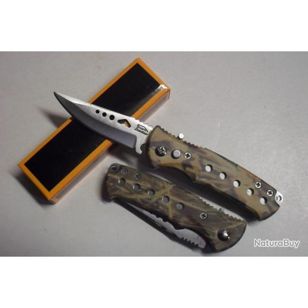 Camouflage Petit Couteau Pliant Lame Acier 6 Cm Manche R�sine 8,5 Cm Chasse P�che Bivouac