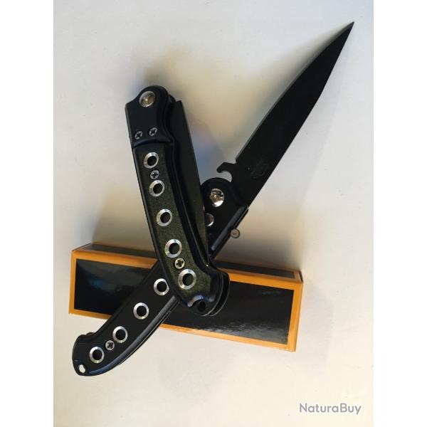 Petit Couteau Pliant De Poche Lame Acier Fine 8 Cm Manche En Acier / Trous 9,5 Cm Outdoor