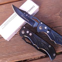 Petit Couteau Pliant De Poche Lame Acier 7 Cm Manche Acier Grav&eacute; 9,5 Cm Chasse P&ecirc;che Bivouac