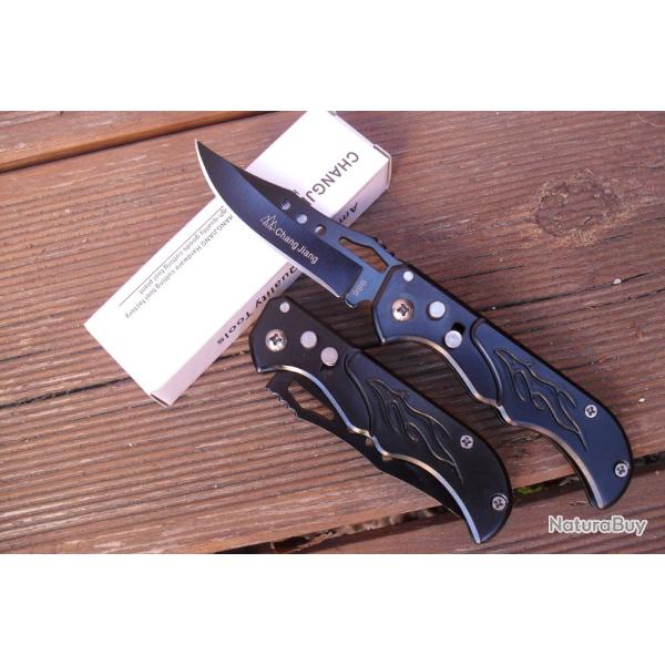 Petit Couteau Pliant De Poche Lame Acier 7 Cm Manche Acier Grav� 9,5 Cm Chasse P�che Bivouac