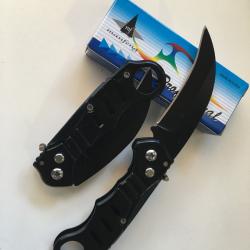 Petit Couteau De Poche Lame Courb&eacute;e 7,5 Cm Manche Acier Anneau 9,5 Cm Chasse P&ecirc;che Bivouac
