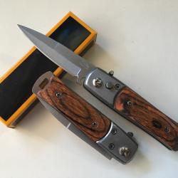Petit Couteau Pliant De Poche Lame Acier Fine Droite 6,5 Cm Manche Bois 9 Cm Chasse P&ecirc;che Bivouac