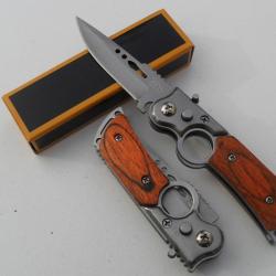 Petit Couteau Pliant De Poche Lame Acier 6,5 Cm Manche en Bois 8,5 Cm Anneau Outdoor