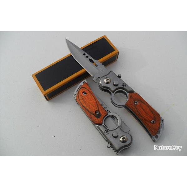 Petit Couteau Pliant De Poche Lame Acier 6,5 Cm Manche en Bois 8,5 Cm Anneau Outdoor
