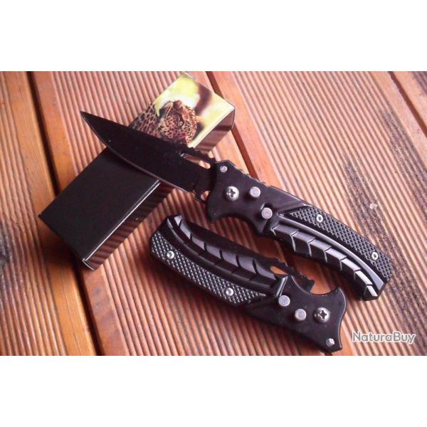 Petit Couteau Pliant De Poche Lame Acier 7 Cm Manche Acier Noir Grav� 9 Cm