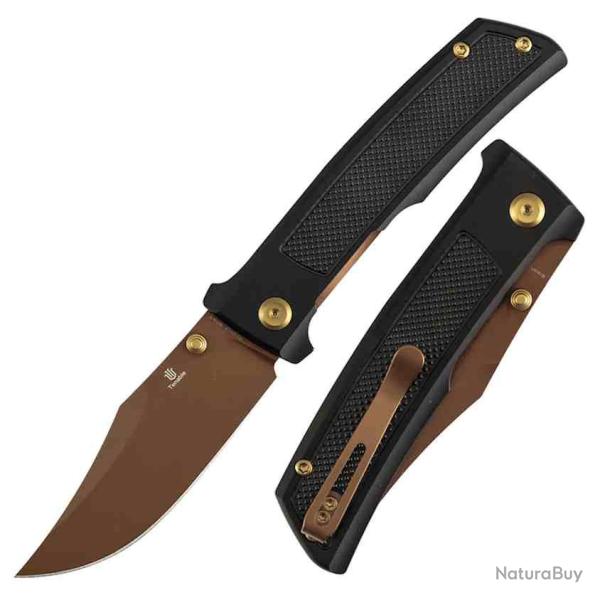 Couteau Tenable Bison Lame Acier Nitro-V Gold Clip Point Manche Alu Noir Liner Lock Thumb B2108A3