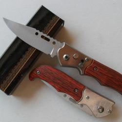 Petit Couteau Pliant De Poche Lame Acier 6,5 Cm Manche Bois 9 Cm Chasse P&ecirc;che Bivouac