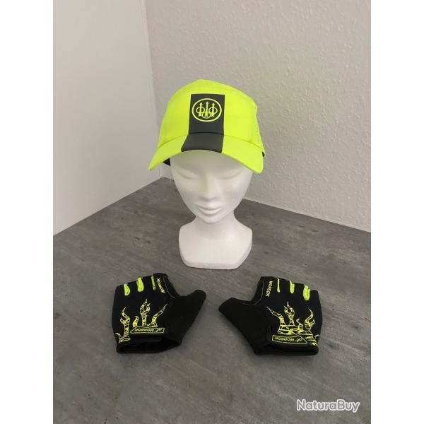 Casquette Beretta jaune fluo et gants