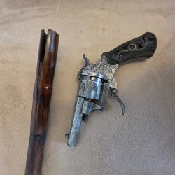 Rare Canne-Revolver de d&eacute;fense &agrave; syst&egrave;me coulissant - Li&egrave;ge - Fin XIXe - Parfait &eacute;tat