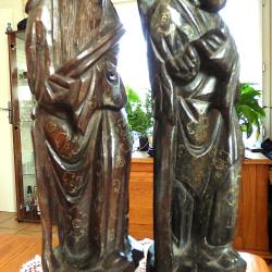 MAGNIFIQUES GRANDES SCULPTURES,COUPLE DE STATUETTES ANCIENNES D'ASIE JAPON//CHINE 1910/25- 1,708 KG