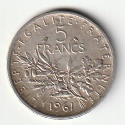 Pi&egrave;ce De Monnaie Argent France 5 Francs Semeuse 1961