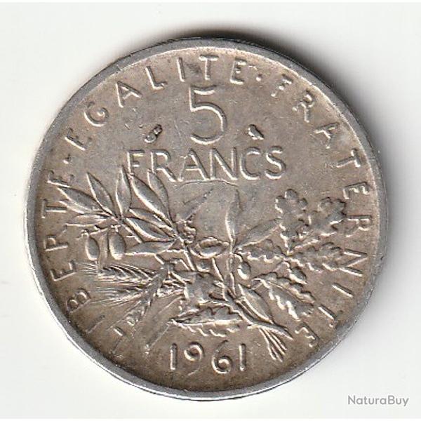 Pi�ce De Monnaie Argent France 5 Francs Semeuse 1961