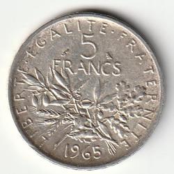 Pi&egrave;ce De Monnaie Argent France 5 Francs Semeuse 1965