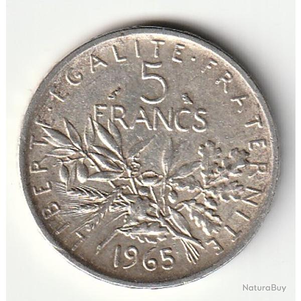 Pi�ce De Monnaie Argent France 5 Francs Semeuse 1965