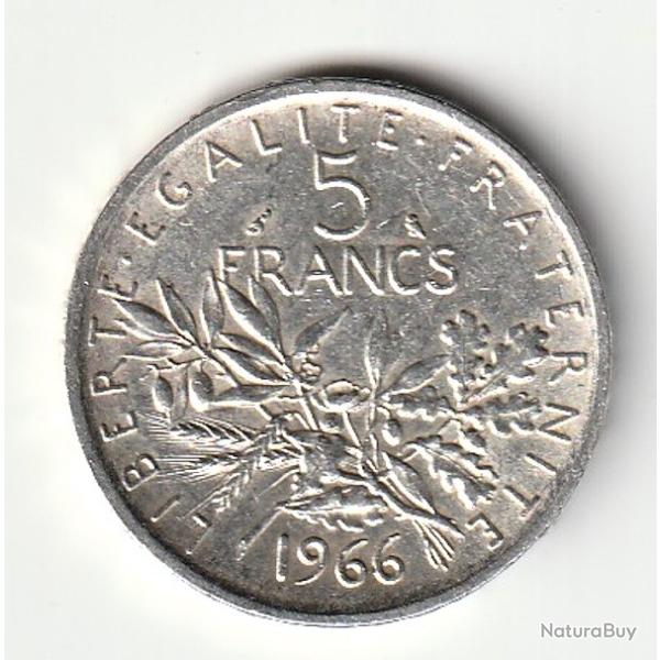 Pi�ce De Monnaie Argent France 5 Francs Semeuse 1966