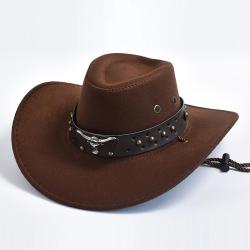 Chapeau Cowboy Western Polyester Unisexe Large Bord Protection Soleil Country Outdoor  Marron