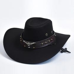 Chapeau Cowboy Western Polyester Unisexe Large Bord Protection Soleil Country Outdoor  Noir