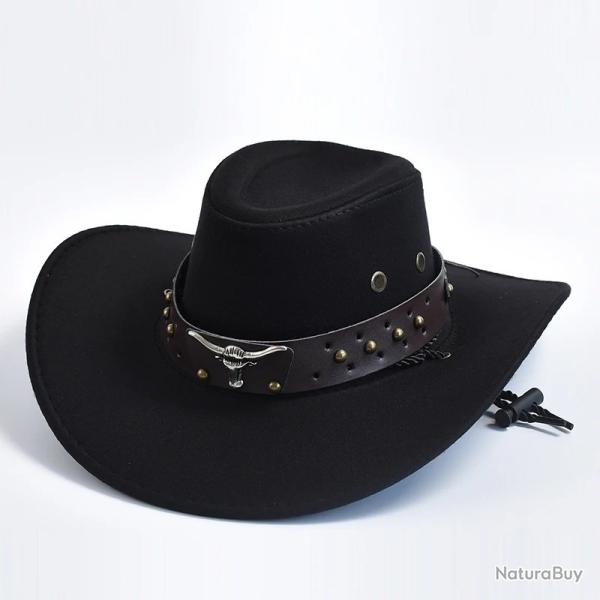 Chapeau Cowboy Western Polyester Unisexe Large Bord Protection Soleil Country Outdoor  Noir