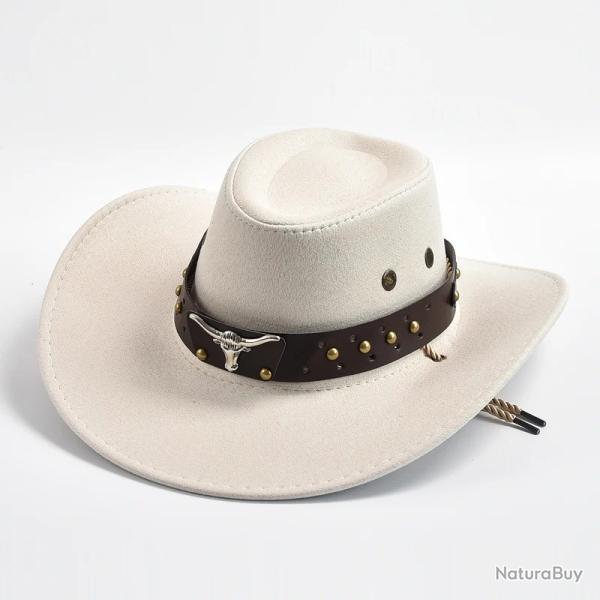 Chapeau Cowboy Western Polyester Unisexe Large Bord Protection Soleil Country Outdoor  Ivoire