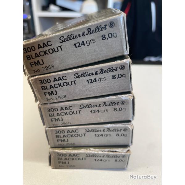 100 cartouches 300 aac BLACKOUT fmj 124 grains sellier&bellot