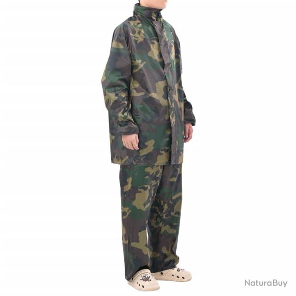 Combinaison de pluie avec capuche 2 pcs Hommes Camouflage L