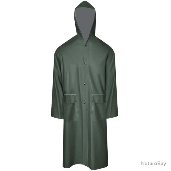 Manteau de pluie long imperm�able r�sistant � capuche vert L