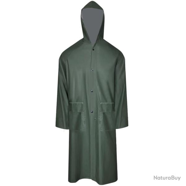 Manteau de pluie long imperm�able r�sistant � capuche vert XL