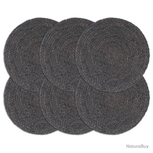 Napperons 6 pcs Gris fonc� Plain 38 cm Rond Jute