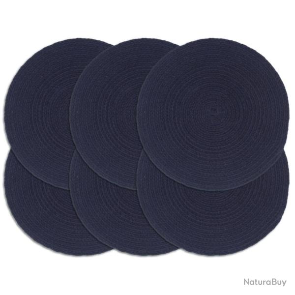 Napperons 6 pcs Bleu marine Plain 38 cm Rond Coton