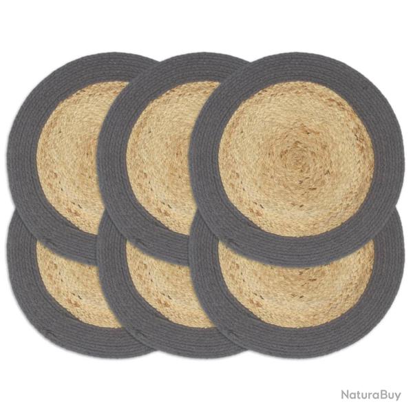 Napperons 6 pcs Naturel et anthracite 38 cm Jute et coton
