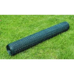 Grillage &agrave; poule avec rev&ecirc;tement en PVC 25x0,75 m vert